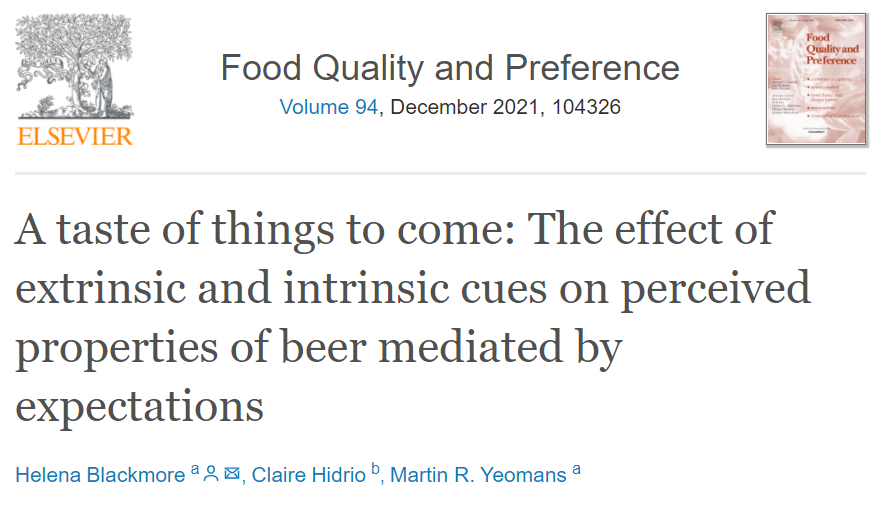 A taste of things to come: The effect of extrinisc and intrinsic cues on perceived properties of beer mediated by expectations